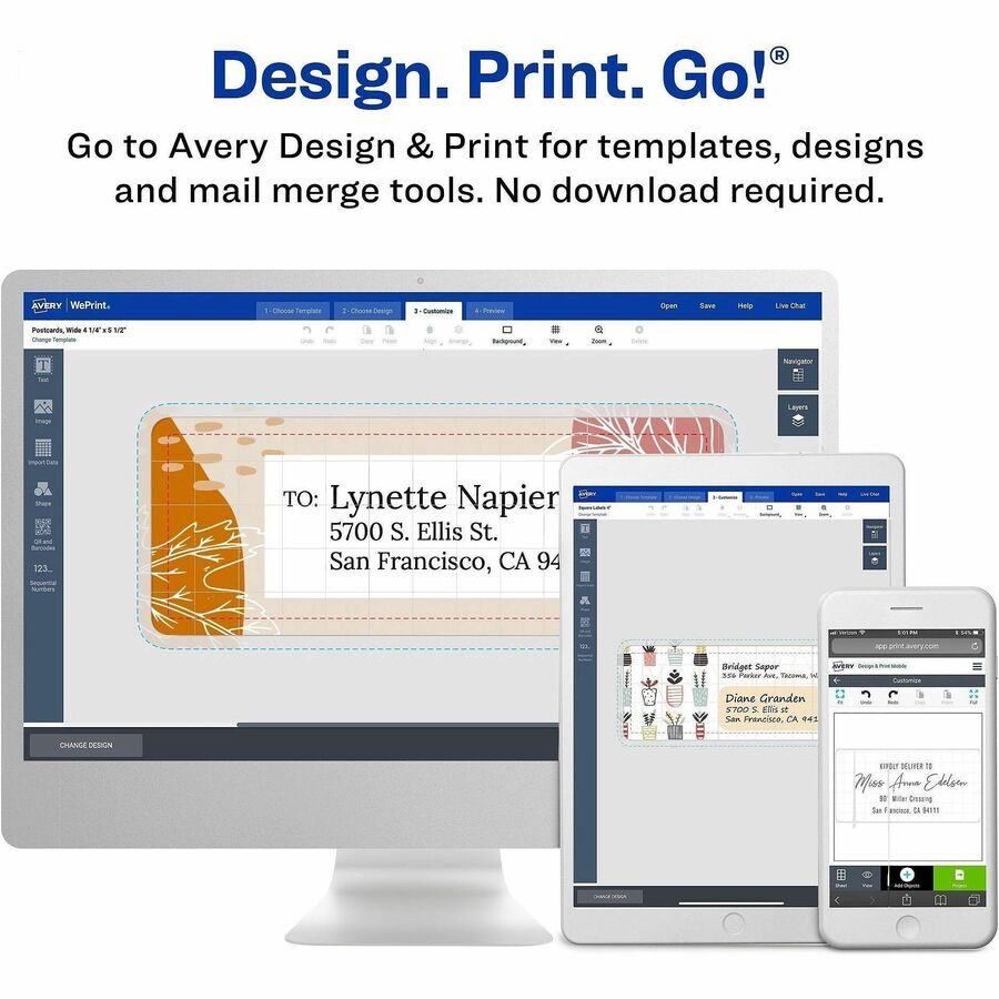 Avery&reg; Removable ID Labels - 4" Width x 2" Length - Removable Adhesive - Rectangle - Laser, Inkjet - White - Self-adhesive - 100 / Pack