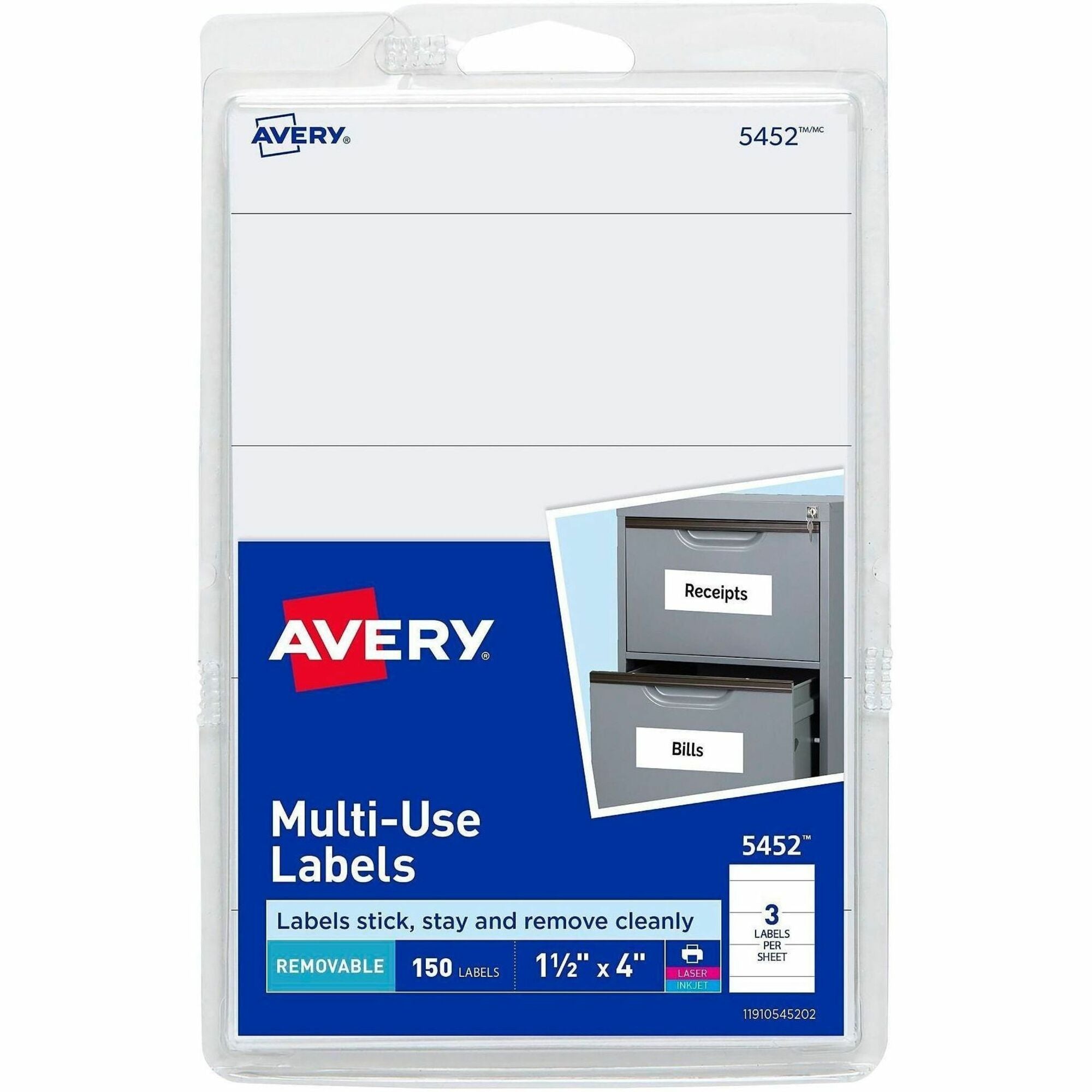 Avery&reg; Removable ID Labels - 4" Width x 1 1/2" Length - Removable Adhesive - Rectangle - Laser, Inkjet - White - Self-adhesive - 150 / Pack