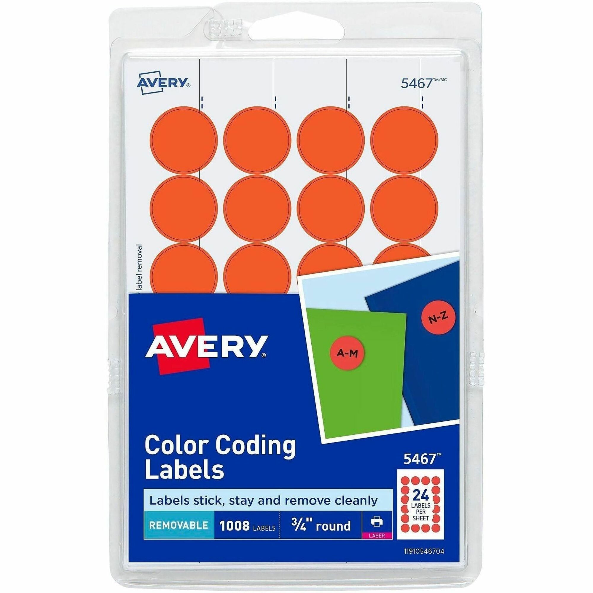 Avery&reg; Color-Coding Labels - 3/4" Diameter - Removable Adhesive - Round - Laser - Neon Red - 24 / Sheet - 1 Pack