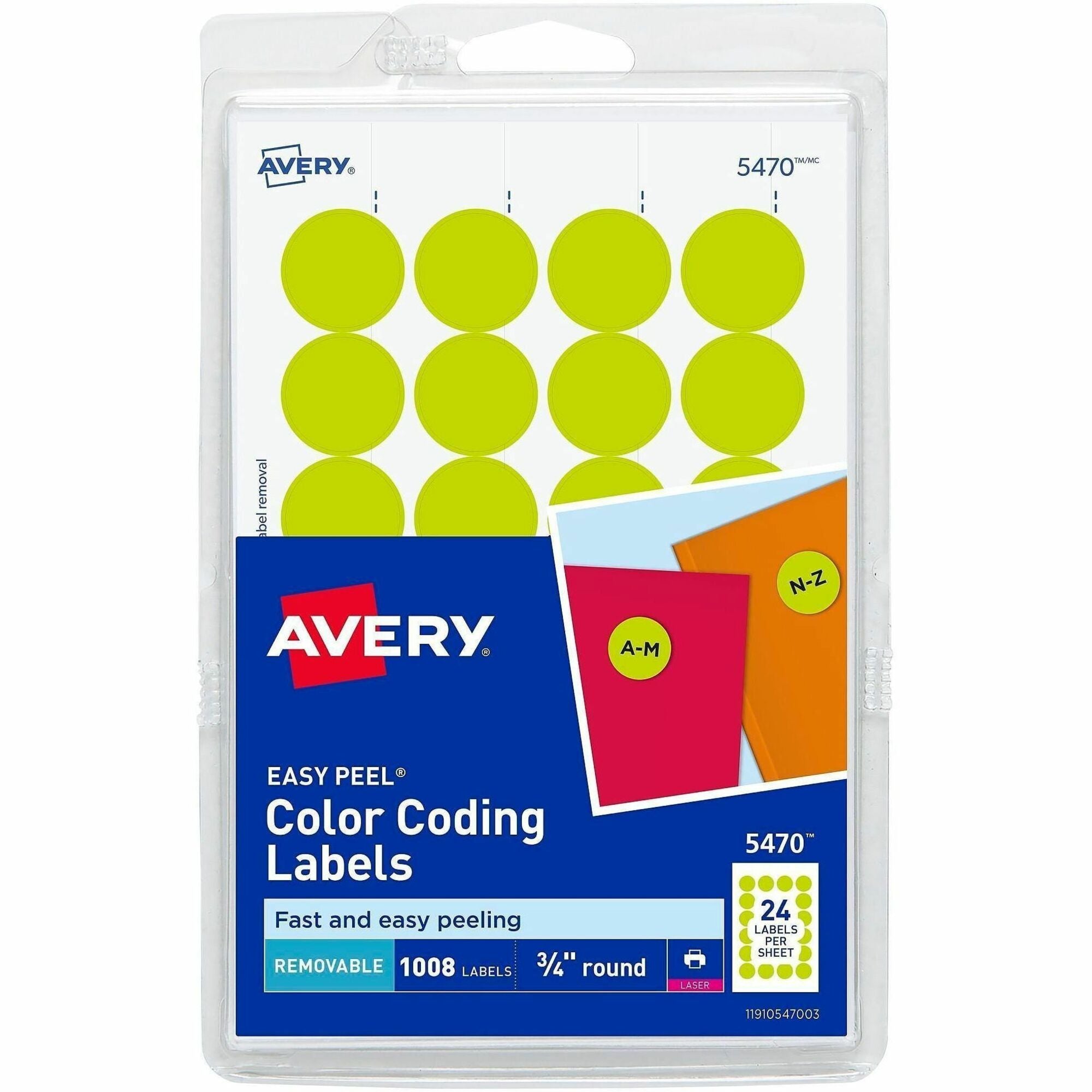 Avery&reg; Color-Coding Labels - 3/4" Diameter - Removable Adhesive - Round - Laser - Neon Yellow - 24 / Sheet - 1008 / Pack