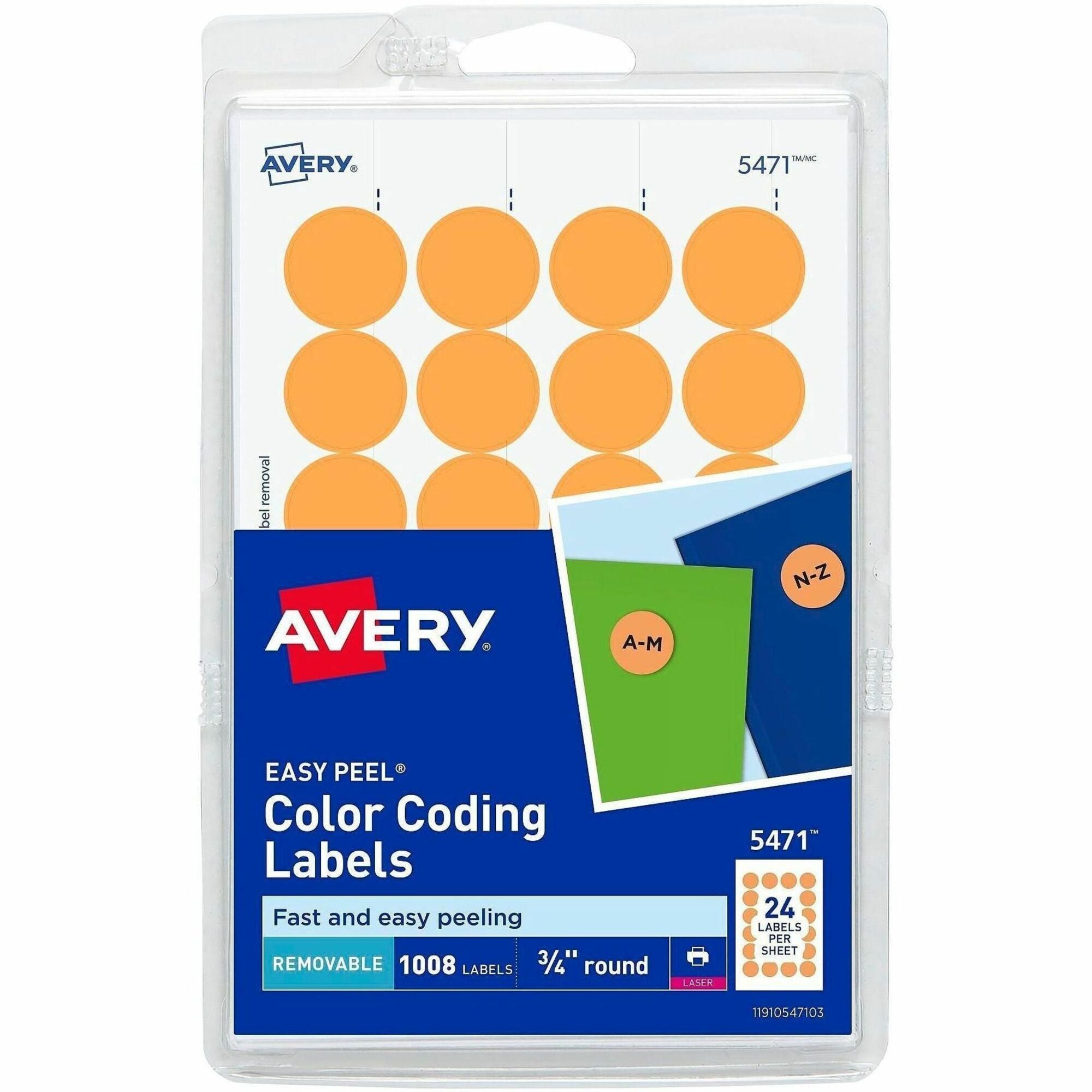 Avery&reg; Color-Coding Labels - 3/4" Diameter - Removable Adhesive - Round - Laser - Orange - 24 / Sheet - 1008 / Pack