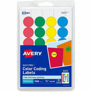 3/4" Diameter - Removable Adhesive - Round - Inkjet, Laser - Blue, Green, Red, Yellow - Paper - 24 / Sheet - 42 Total Sheets - 1008 Total Label(s) - 1008 / Pack