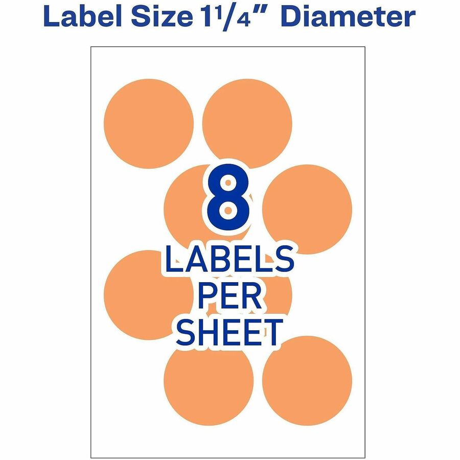 Avery&reg; 1-1/4" Color-Coding Labels - 1 1/4" Diameter - Removable Adhesive - Round - Laser - Orange - 12 / Sheet - 400 / Pack