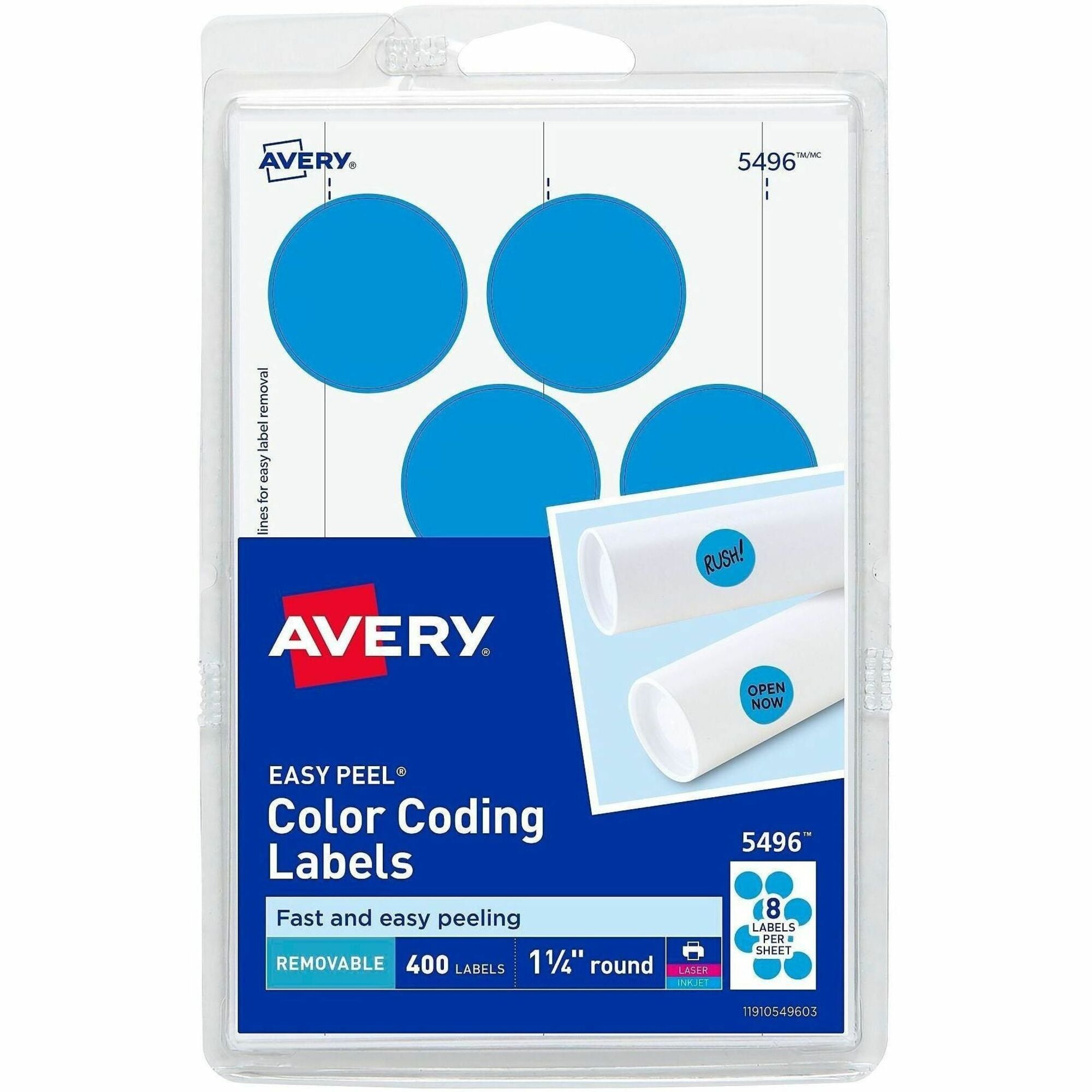 Avery&reg; 1-1/4" Color-Coding Labels - 1 1/4" Diameter - Removable Adhesive - Round - Laser, Inkjet - Light Blue - 12 / Sheet - 400 / Pack