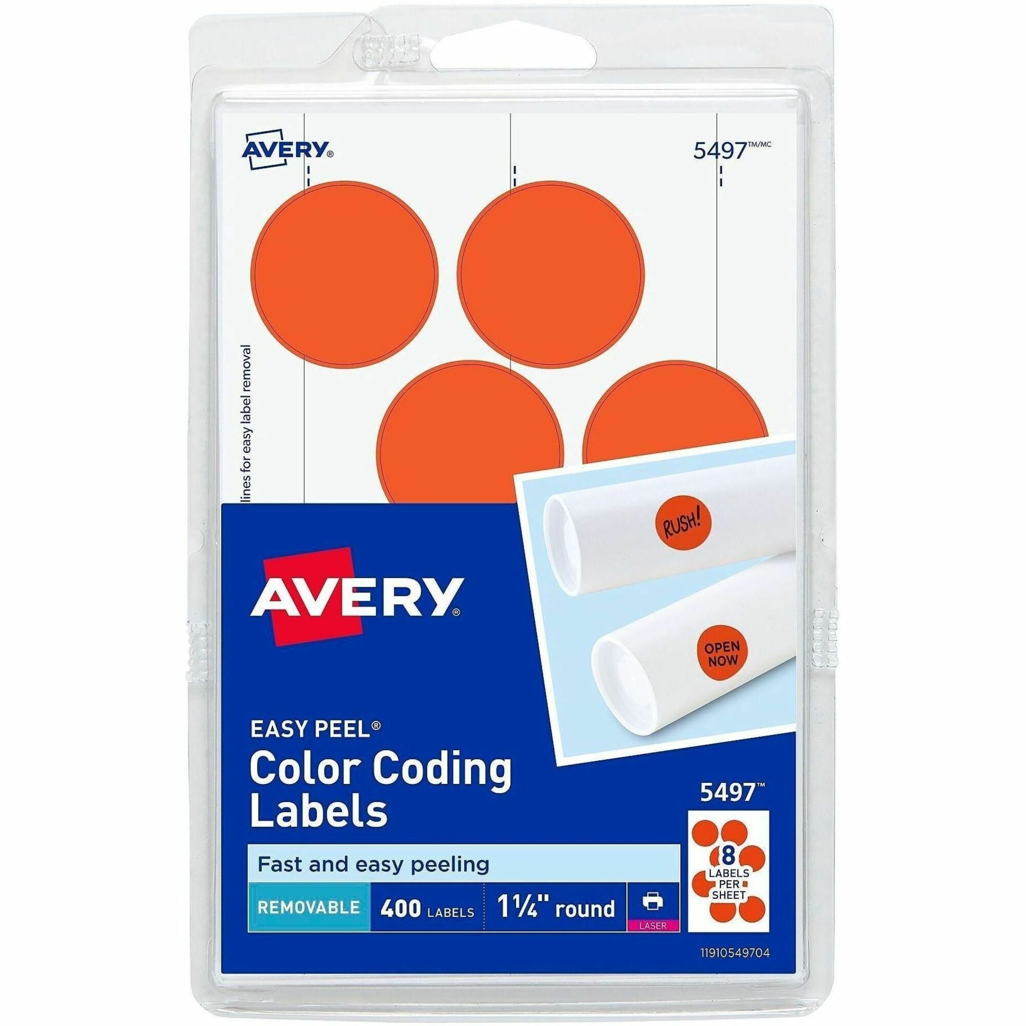 Avery&reg; 1-1/4" Color-Coding Labels - 1 1/4" Diameter - Removable Adhesive - Round - Laser - Red - 12 / Sheet - 1 Pack