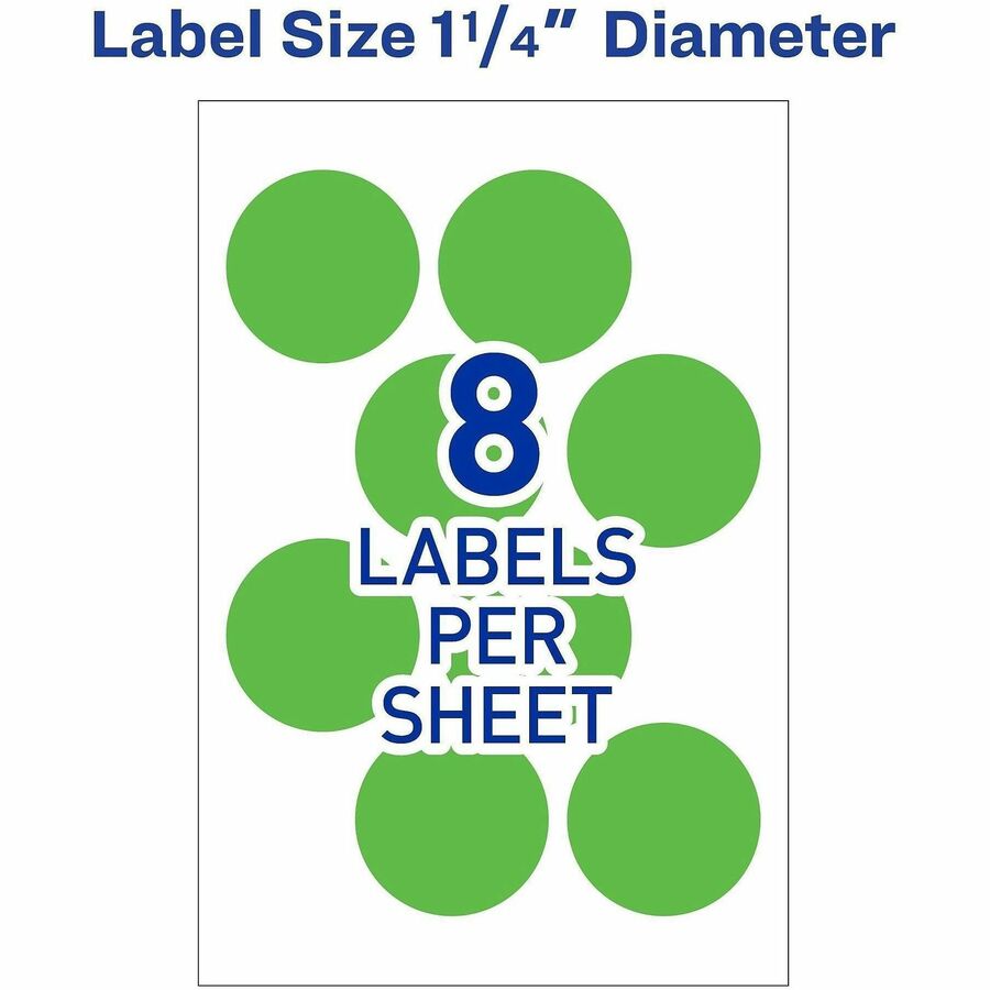 Avery&reg; 1-1/4" Color-Coding Labels - 1 1/4" Diameter - Removable Adhesive - Round - Laser - Neon Green - 12 / Sheet - 1 Pack
