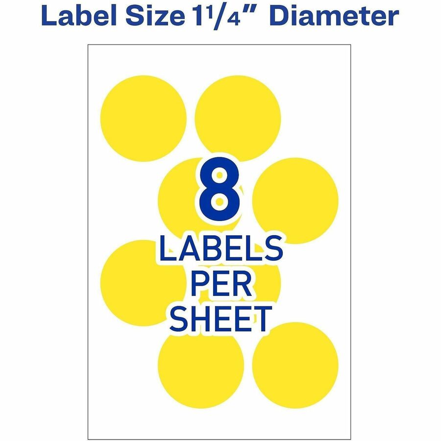 Avery&reg; 1-1/4" Color-Coding Labels - 1 1/4" Diameter - Removable Adhesive - Round - Laser - Neon Yellow - 12 / Sheet - 400 / Pack