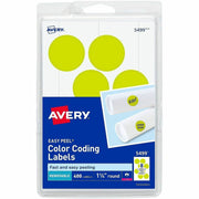 Avery&reg; 1-1/4" Color-Coding Labels - 1 1/4" Diameter - Removable Adhesive - Round - Laser - Neon Yellow - 12 / Sheet - 400 / Pack