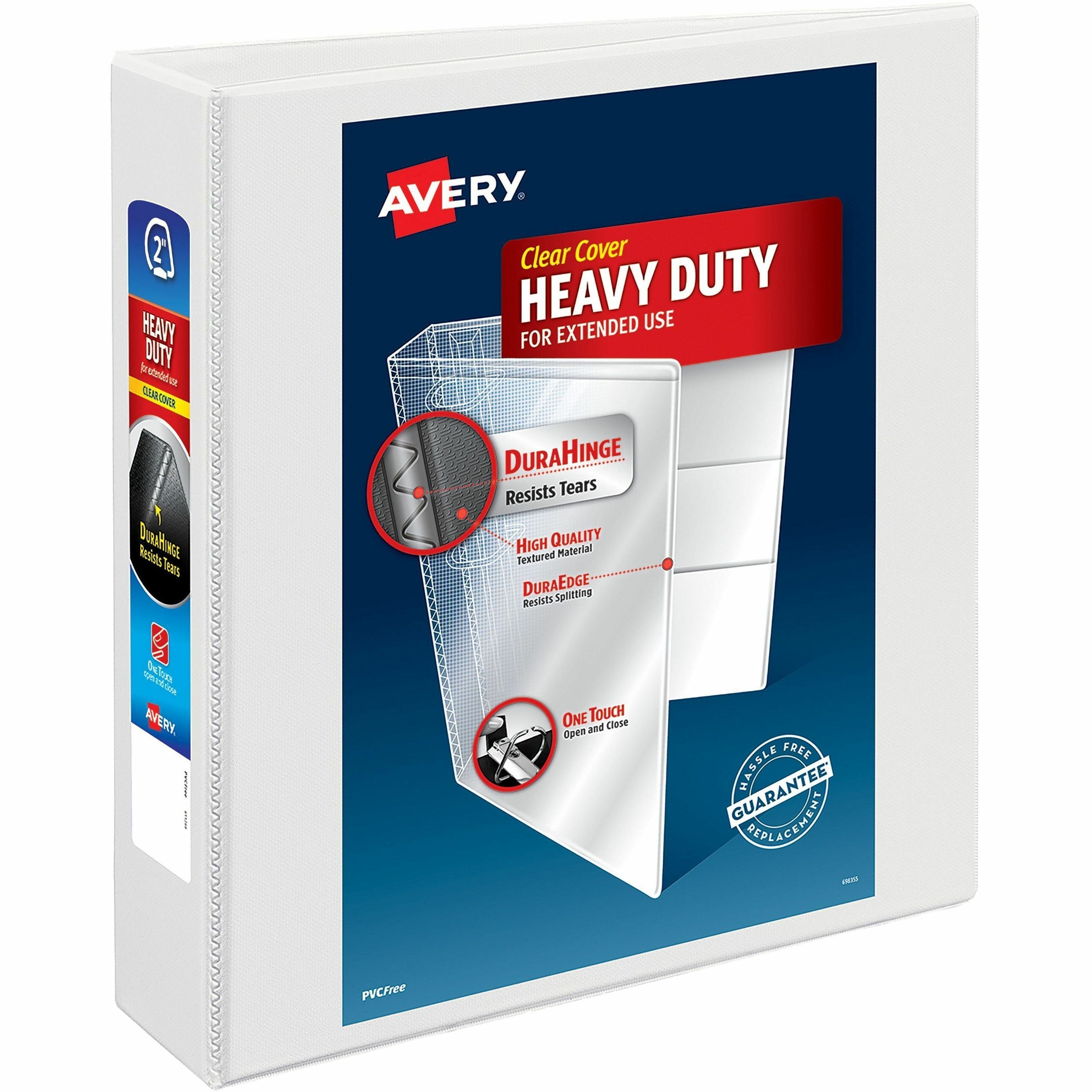 Avery Heavy-duty Nonstick View Binder, 2" Capacity, 3 Slant D-Rings, 500 Sheet, 4 Internal Pockets, Letter Size, White, Poly, Recycled, 1 Each