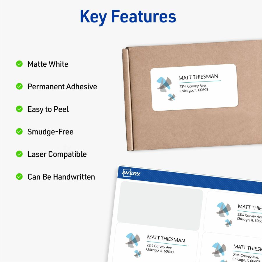 Avery Waterproof Labels, 2" x 4", Matte White, Permanent Adhesive, Rectangle, Laser Printable, 500 Labels (10/Sheet, 50 Sheets)