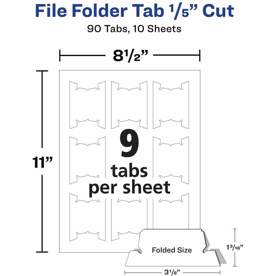 1/5 - Letter - 8.50" Width x 11" Length - Permanent - Matte White Film Tab(s) - Durable, Tear Resistant, Bend Resistant, Permanent Adhesive, Printable, Customizable, Sturdy - 90 / Pack