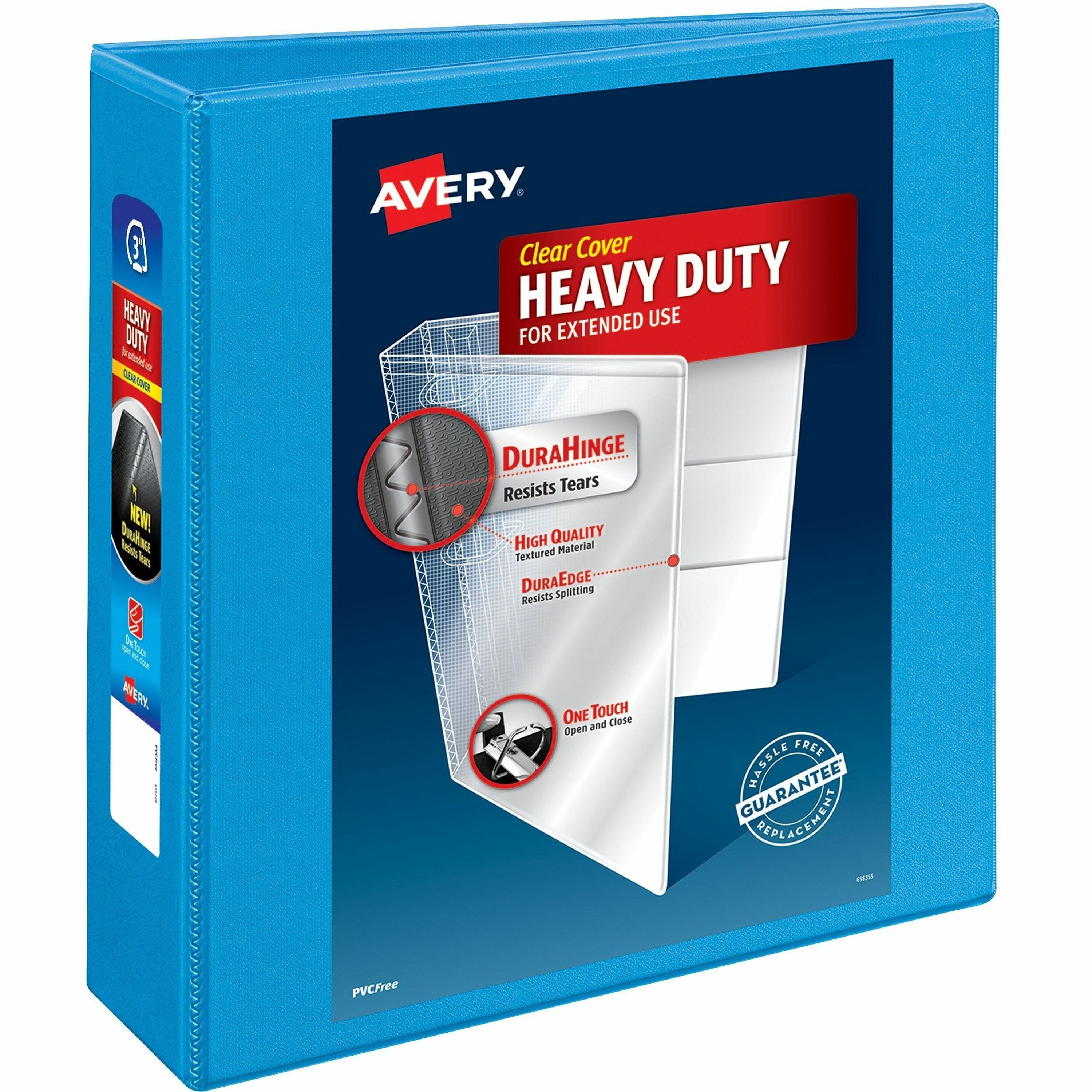 Avery Heavy-duty Nonstick View Binder, 3" Capacity, 600 Sheets, 3 Slant D-Rings, 4 Internal Pockets, Letter Size, Light Blue, 1 Each
