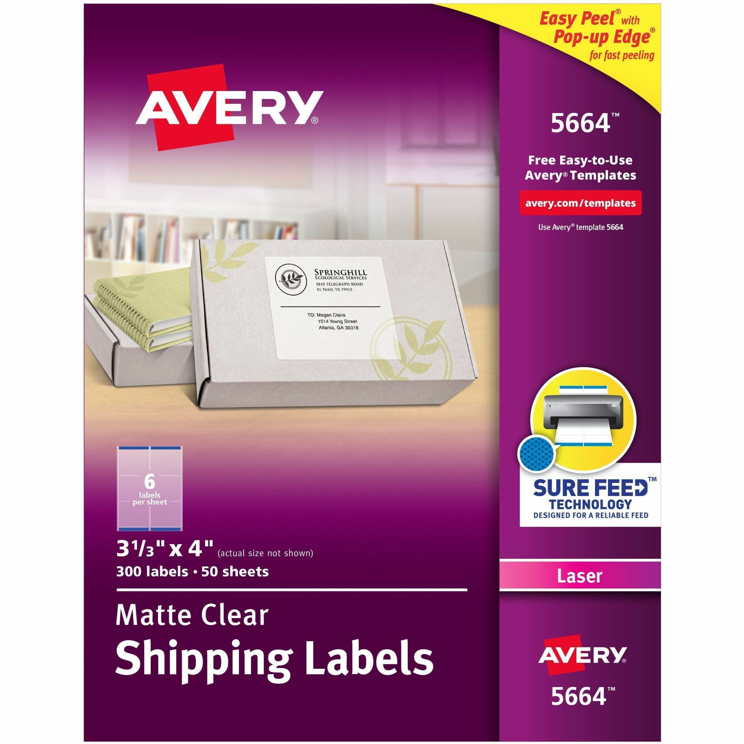 Avery&reg; Avery&reg; Clear Shipping Labels, Sure Feed, 3-1/3" x 4" 300 Labels (15664)