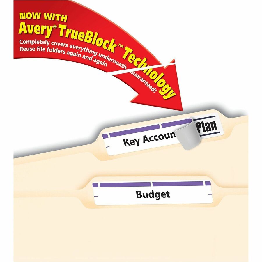 Avery TrueBlock File Folder Labels, 2/3" x 3 7/16", Matte Purple, Permanent Adhesive, 30 Labels/Sheet, 25 Sheets, 750 Labels/Pack