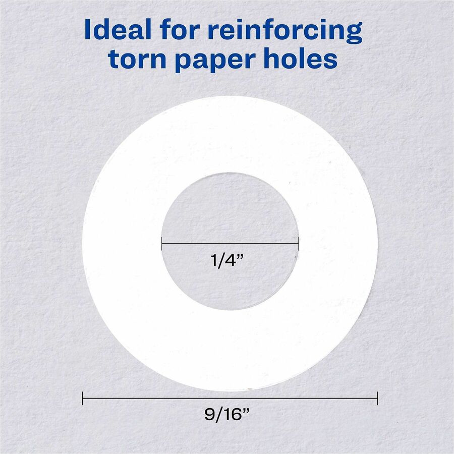 Avery&reg; White Self-Adhesive Reinforcement Labels - 0.3" Diameter - 3 x Holes - Round - White - Polyvinyl - 1 Pack