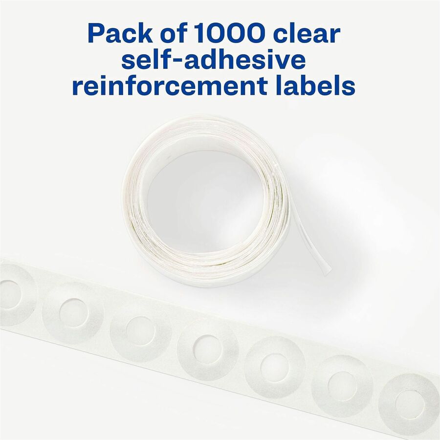 Avery&reg; Hole Reinforcement Label Rings - 0.3" Diameter - 0.25" Maximum Capacity - Round - Clear - Polyvinyl - 1000 / Pack