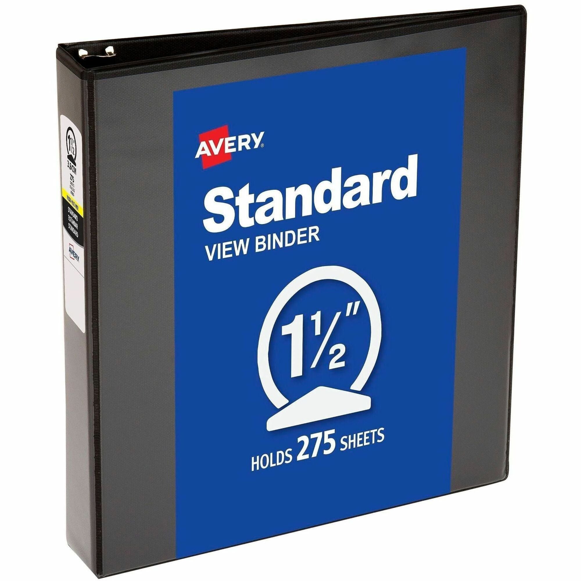Avery Economy View Binder, 1 1/2" Capacity, 3 Round Rings, Letter Size (8 1/2" x 11"), 275 Sheet Capacity, 2 Internal Pockets, Black, 1 Each