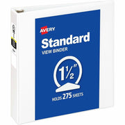 Avery Economy View Binder, 1 1/2" Capacity, 3 Round Rings, Letter Size (8 1/2" x 11"), 275 Sheet Capacity, 2 Internal Pockets, White, 1 Each