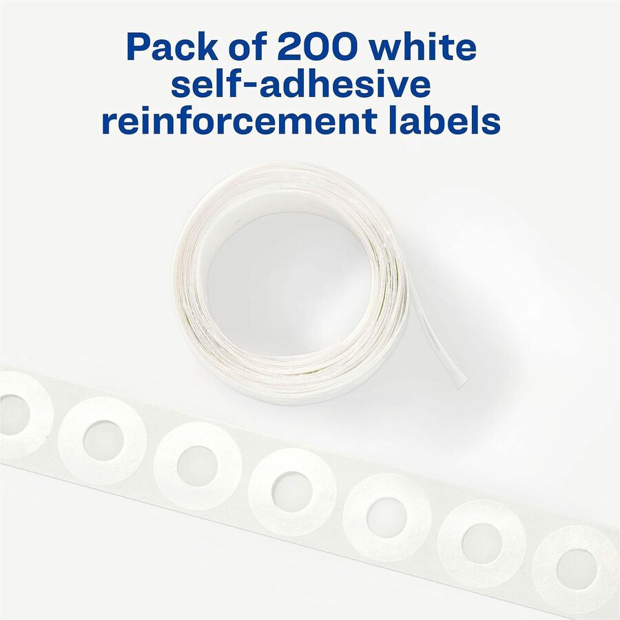 Avery&reg; White Self-Adhesive Reinforcement Labels - 0.3" Diameter - 0.25" Maximum Capacity - Round - White - 200 / Pack