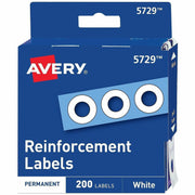 Avery&reg; White Self-Adhesive Reinforcement Labels - 0.3" Diameter - 0.25" Maximum Capacity - Round - White - 200 / Pack
