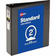 Avery Economy View Binder, 2" Capacity, 3 Round Rings, 375 Sheet, Letter Size, 2 Internal Pockets, Black, Vinyl, 1 Each