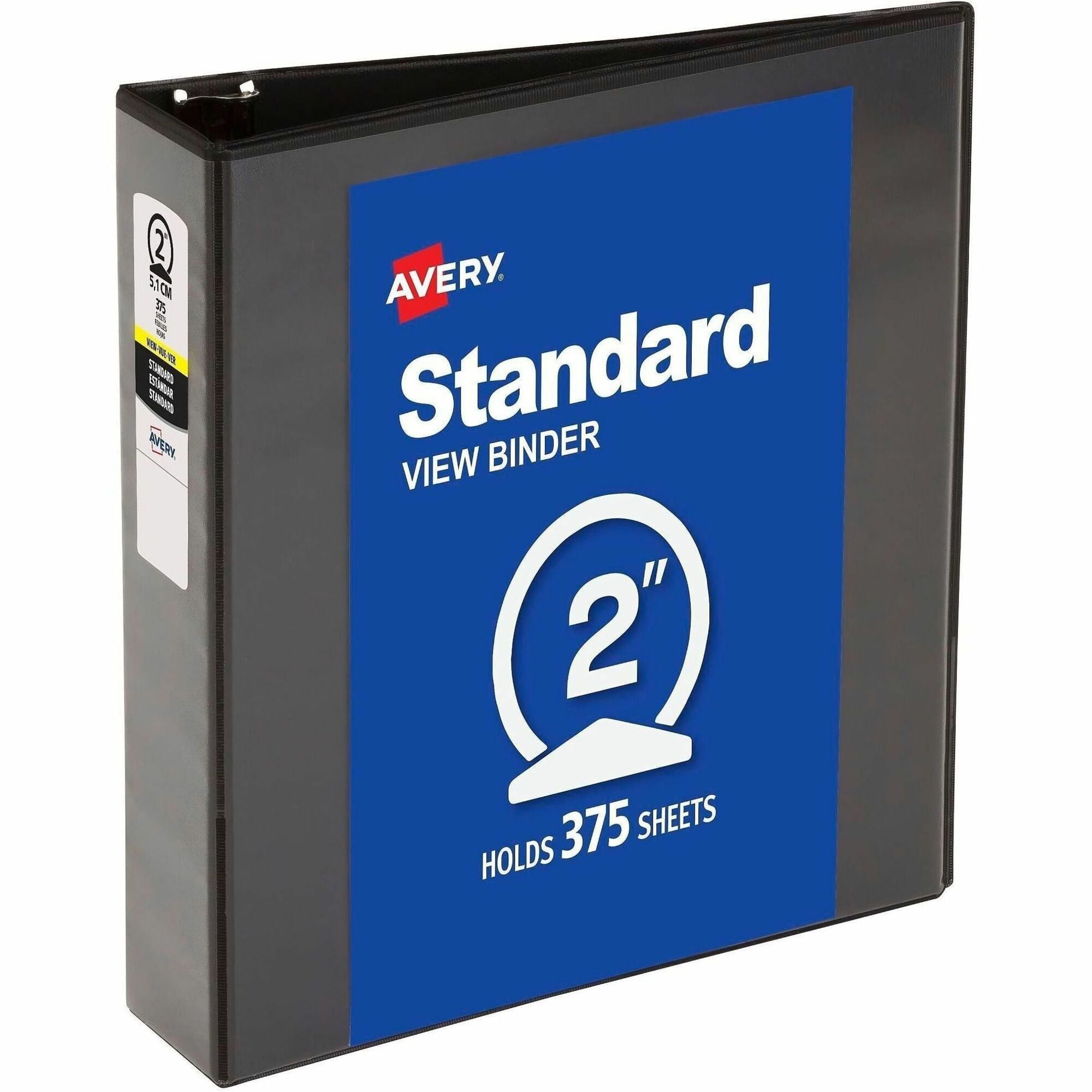 Avery Economy View Binder, 2" Capacity, 3 Round Rings, 375 Sheet, Letter Size, 2 Internal Pockets, Black, Vinyl, 1 Each