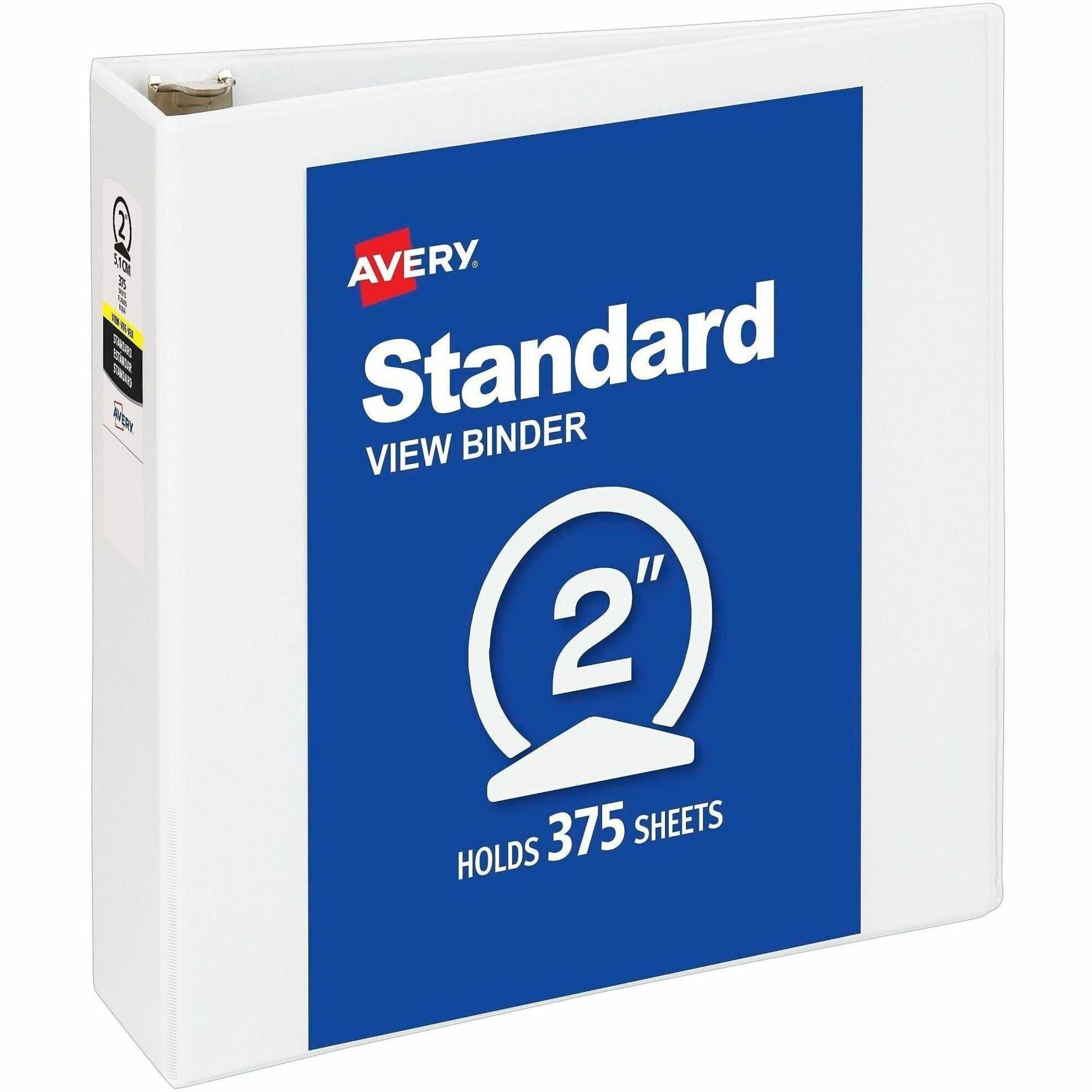 Avery Economy View Binder, 2" Capacity, 3 Round Rings, 375 Sheet Capacity, Letter Size 8.5" x 11", 2 Internal Pockets, White, Vinyl, 1 Each