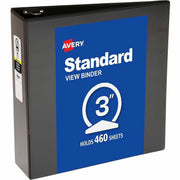 Avery Economy View Binder, 3" Capacity, 460 Sheet, 3 Round Rings, 2 Internal Pockets, Letter Size (8.5" x 11"), Black, Vinyl, 1 Each