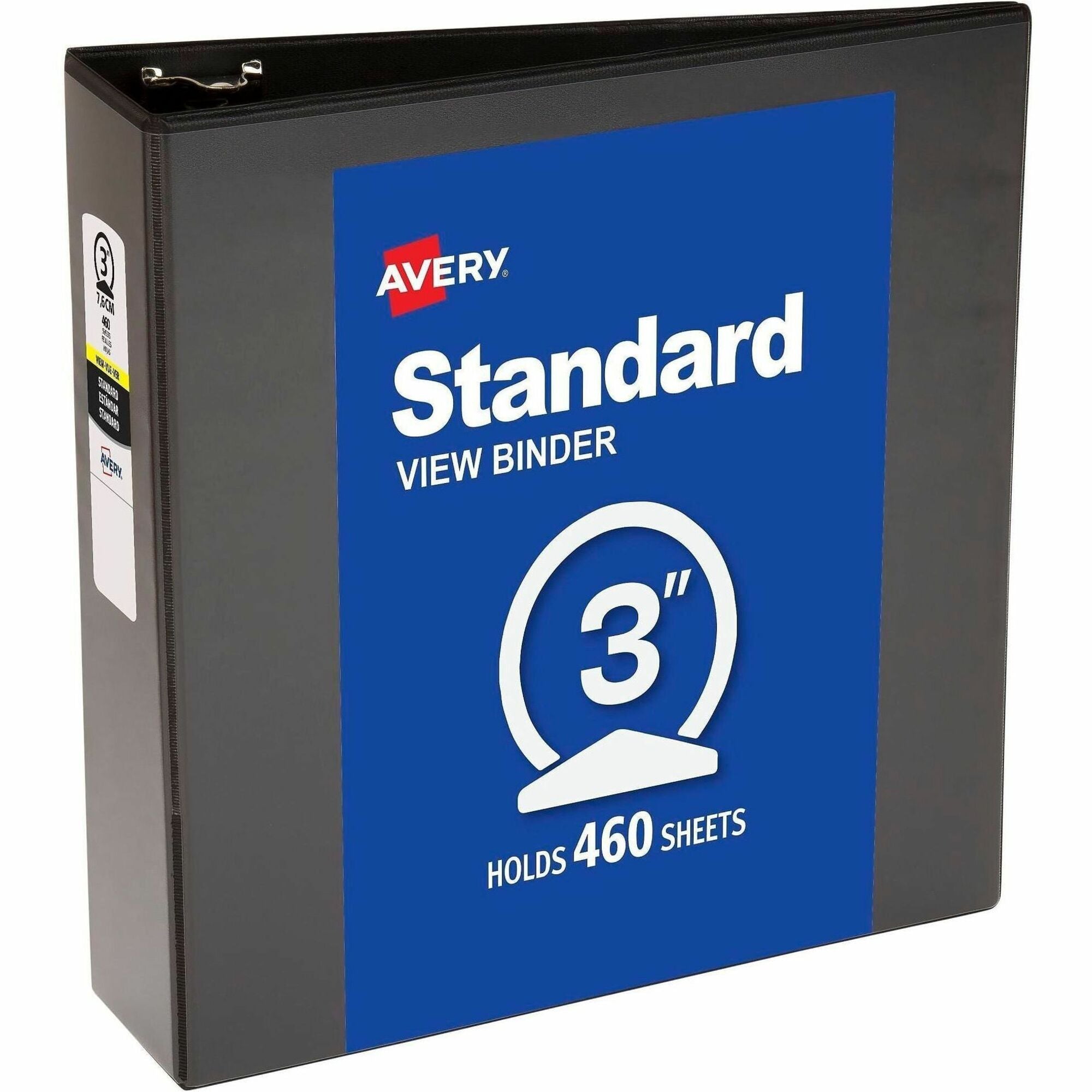 Avery Economy View Binder, 3" Capacity, 460 Sheet, 3 Round Rings, 2 Internal Pockets, Letter Size (8.5" x 11"), Black, Vinyl, 1 Each