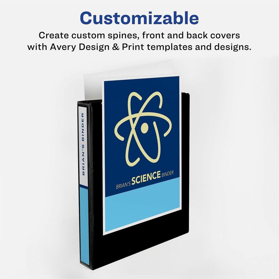 Avery Economy View Binder, 3" Capacity, 460 Sheet, 3 Round Rings, 2 Internal Pockets, Letter Size (8.5" x 11"), Black, Vinyl, 1 Each