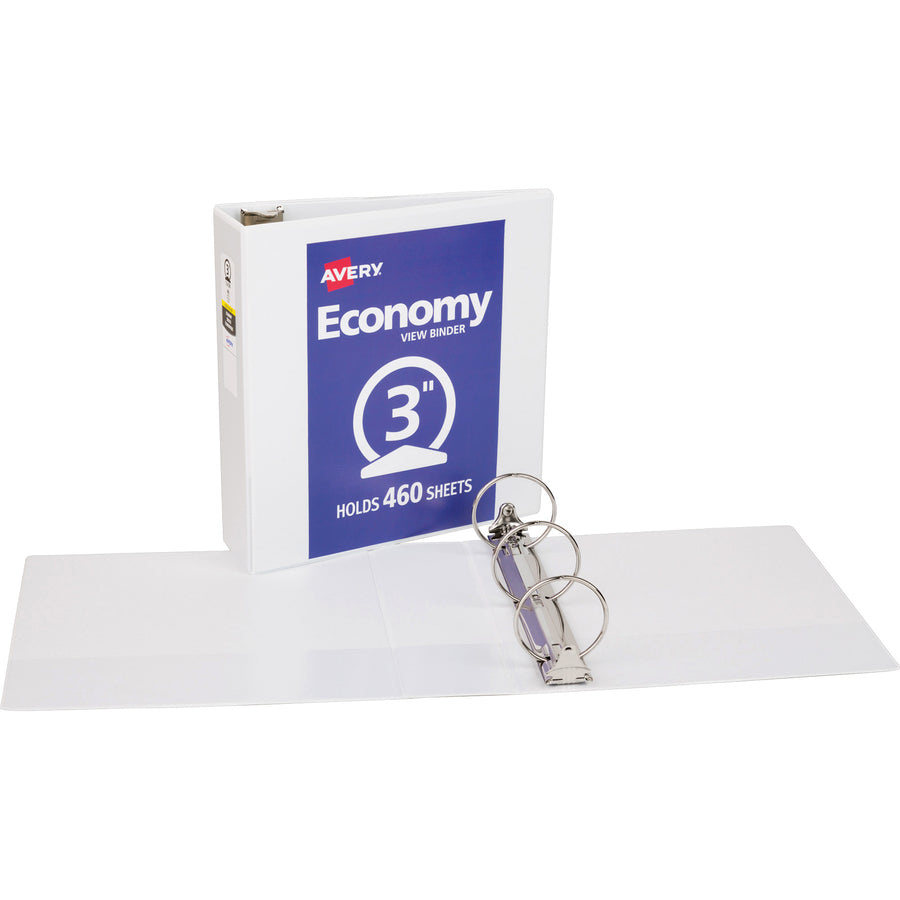Avery Economy View Binder, 3" Capacity, 3 Round Rings, Letter Size (8.5" x 11"), Holds 460 Sheets, 2 Internal Pockets, White, Vinyl, 1 Each
