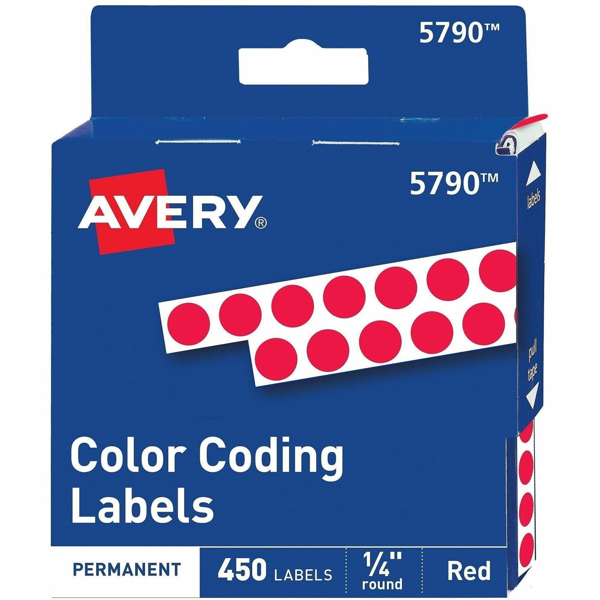 Avery&reg; 1/4" Color-Coding Labels - 1/4" Diameter - Permanent Adhesive - Round - Red - Self-adhesive - 450 / Pack