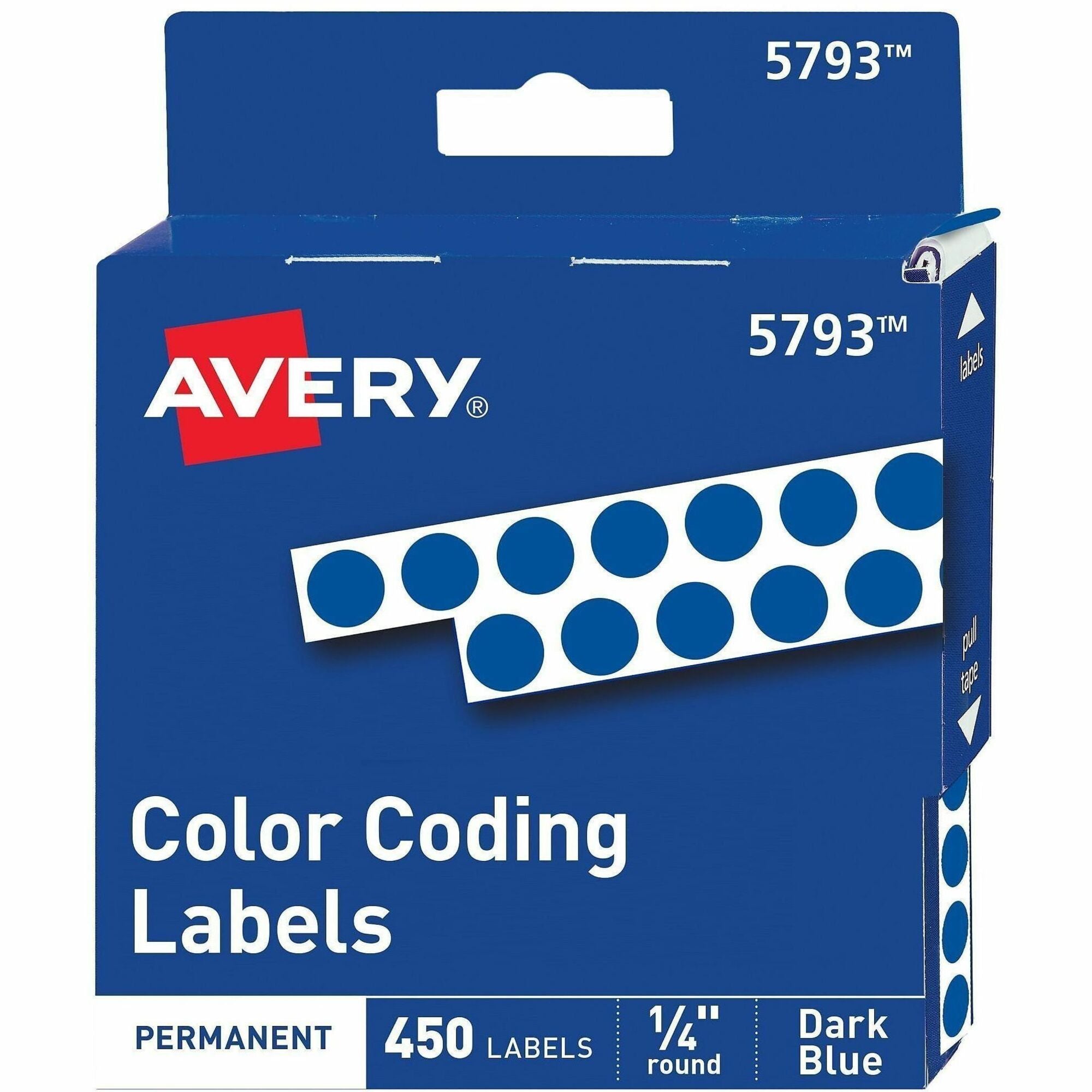 Avery&reg; 1/4" Color-Coding Labels - 1/4" Diameter - Permanent Adhesive - Round - Dark Blue - Self-adhesive - 450 / Pack