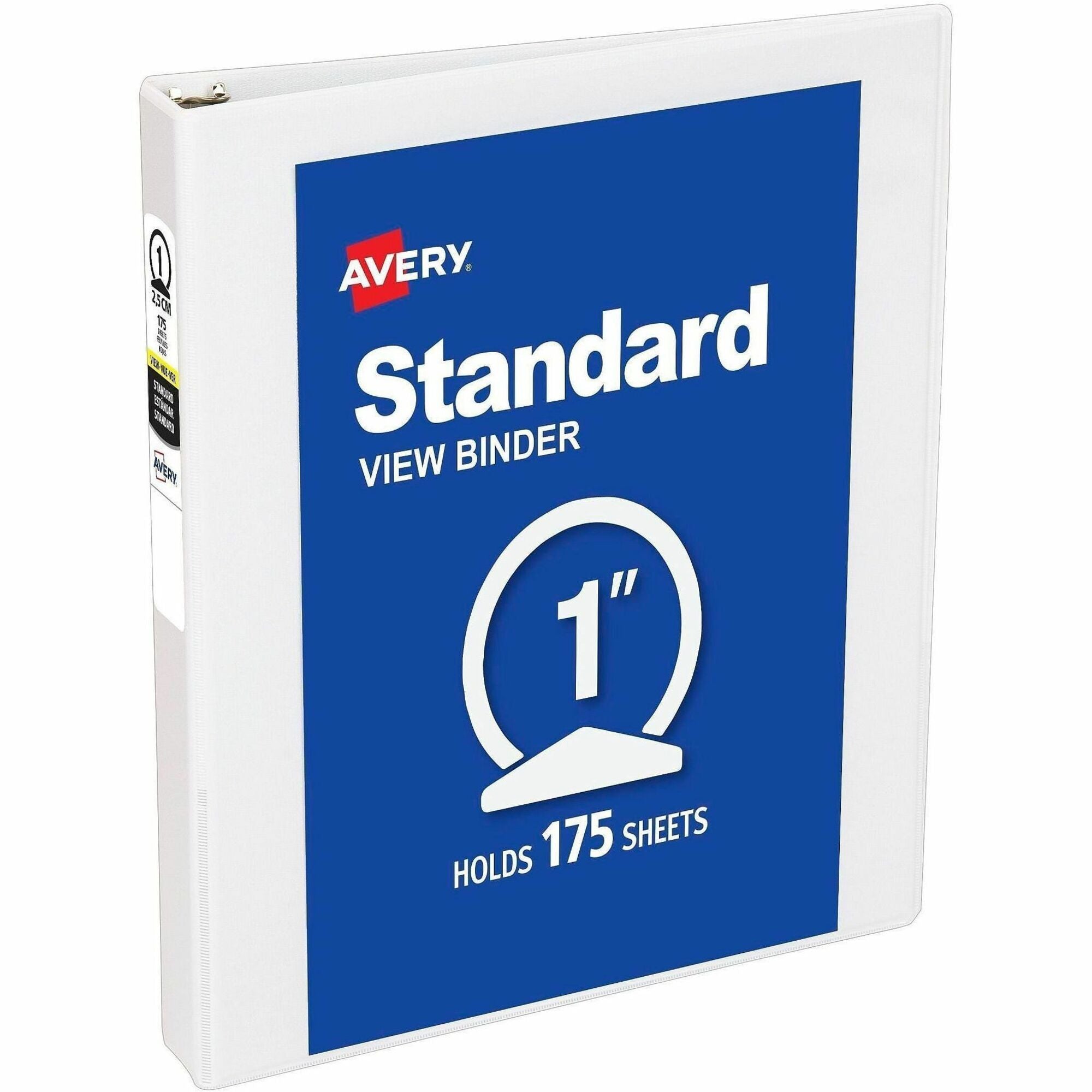 Avery Economy View Binder, 1" Capacity, 5 1/2" x 8 1/2" Statement Size, 3 Round Rings, 2 Internal Pockets, White, Vinyl/Chipboard, 1 Each