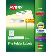 Avery TrueBlock File Folder Labels, Green, 2/3" x 3 7/16", Matte, Rectangle, Permanent Adhesive, Jam Resistant, 30 Labels/Sheet, 50 Sheets, 1500 Labels/Box