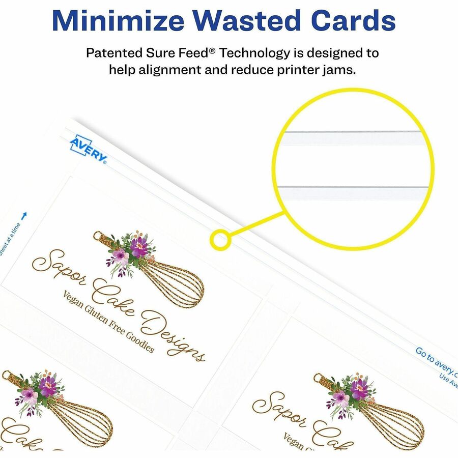 Avery Clean Edge Business Cards, Matte, Heavyweight, Rounded Corner, Double-sided, White, 2" x 3 1/2", 91 lb, 145 Brightness, 2000 Cards (200 Sheets) per Box