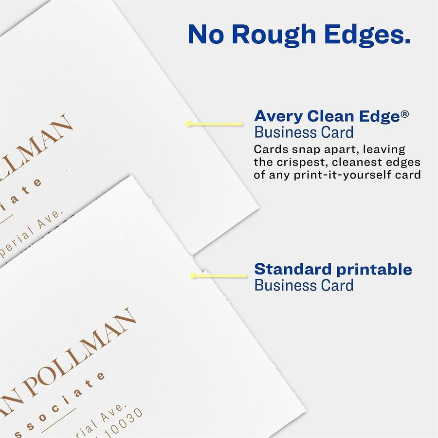 Avery Clean Edge Business Cards, Matte, Heavyweight, Rounded Corner, Double-sided, White, 2" x 3 1/2", 91 lb, 145 Brightness, 2000 Cards (200 Sheets) per Box