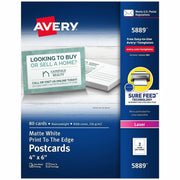 Avery&reg; Sure Feed Postcards - 97 Brightness - 6" x 4" - 80 lb Basis Weight - 216 g/m² Grammage - Matte - Perforated, Heavyweight, Rounded Corner, Uncoated, Recyclable, Biodegradable, Print-to-the-edge, Sturdy - White - 80 / Box