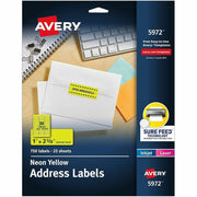 Avery&reg; Shipping Labels - 1" Width x 2 5/8" Length - Permanent Adhesive - Rectangle - Laser - Neon Yellow - Paper - 30 / Sheet - 25 Total Sheets - 750 Total Label(s) - 750 / Pack