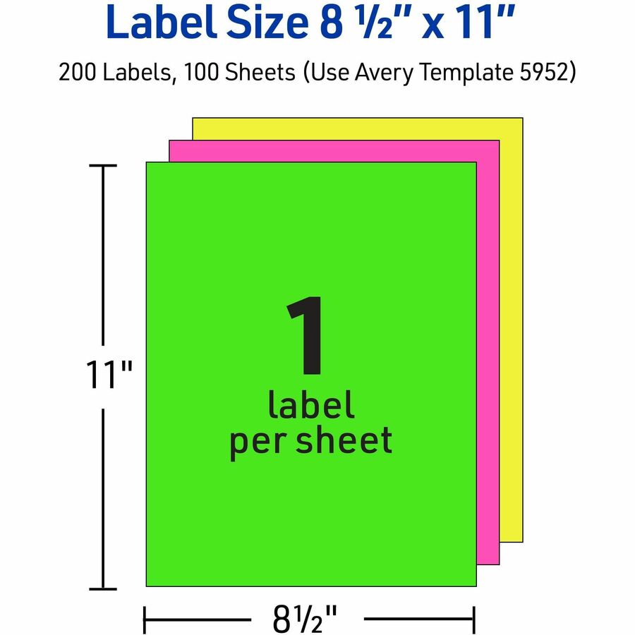 Avery&reg; Assorted Neon Shipping Labels, 8-1/2" x 11" , 15 Labels (5975)