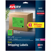 Avery&reg; Assorted Neon Shipping Labels, 8-1/2" x 11" , 15 Labels (5975)