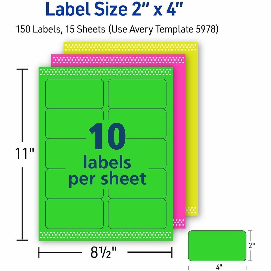Avery&reg; 2"x4" Neon Shipping Labels, Sure Feed, 150 Labels (5978)