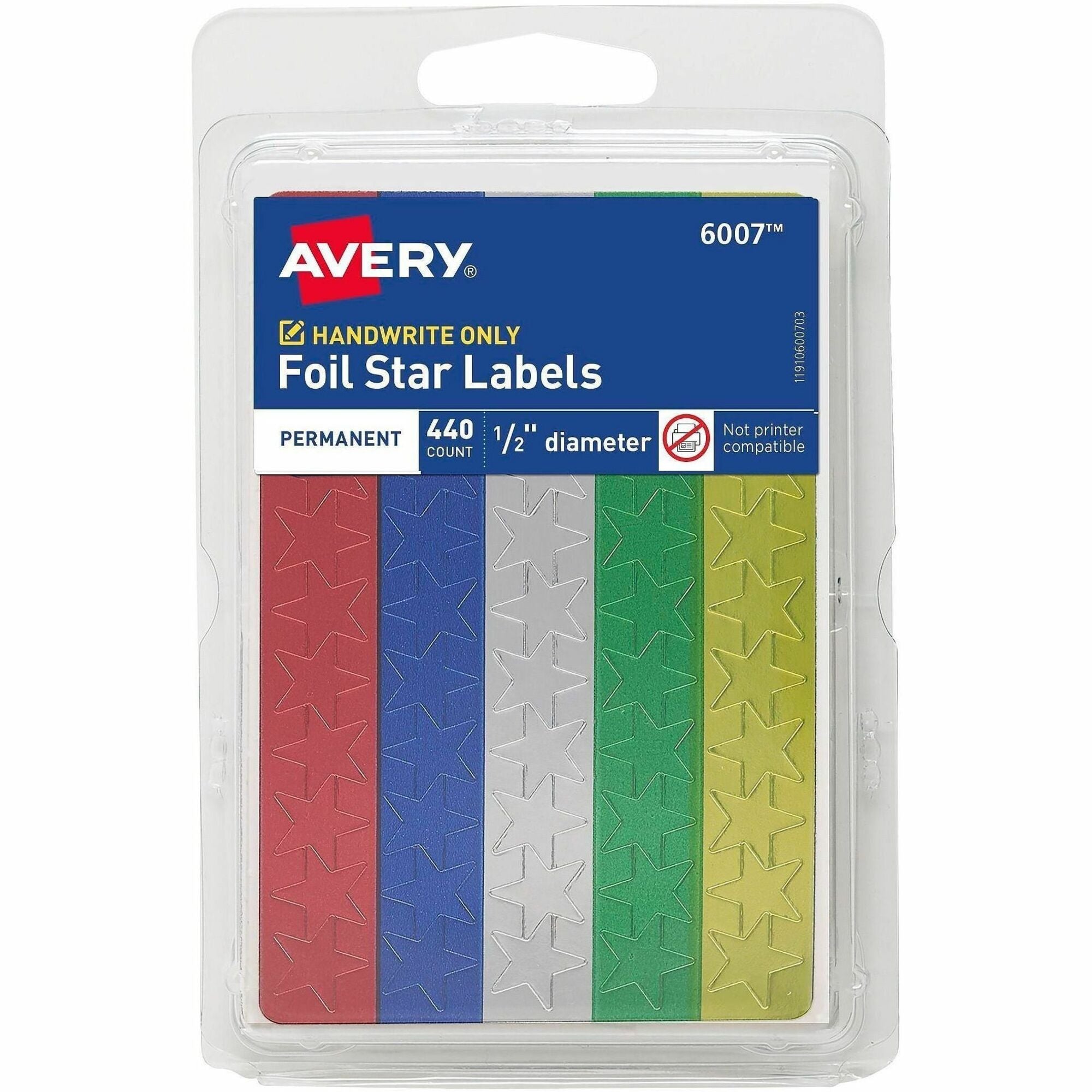 Learning Theme/Subject - Star Shape - Permanent Adhesive - 0.50" Height - Red, Blue, Silver, Green, Gold - Paper - 440 / Pack