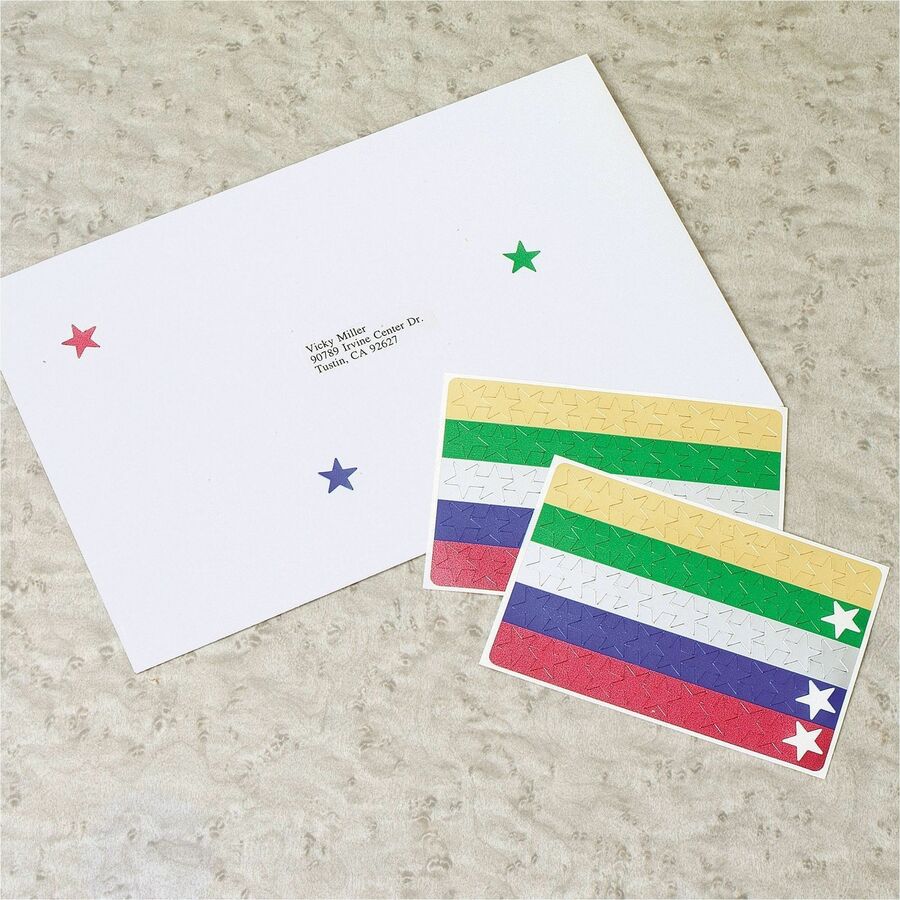 Learning Theme/Subject - Star Shape - Permanent Adhesive - 0.50" Height - Red, Blue, Silver, Green, Gold - Paper - 440 / Pack