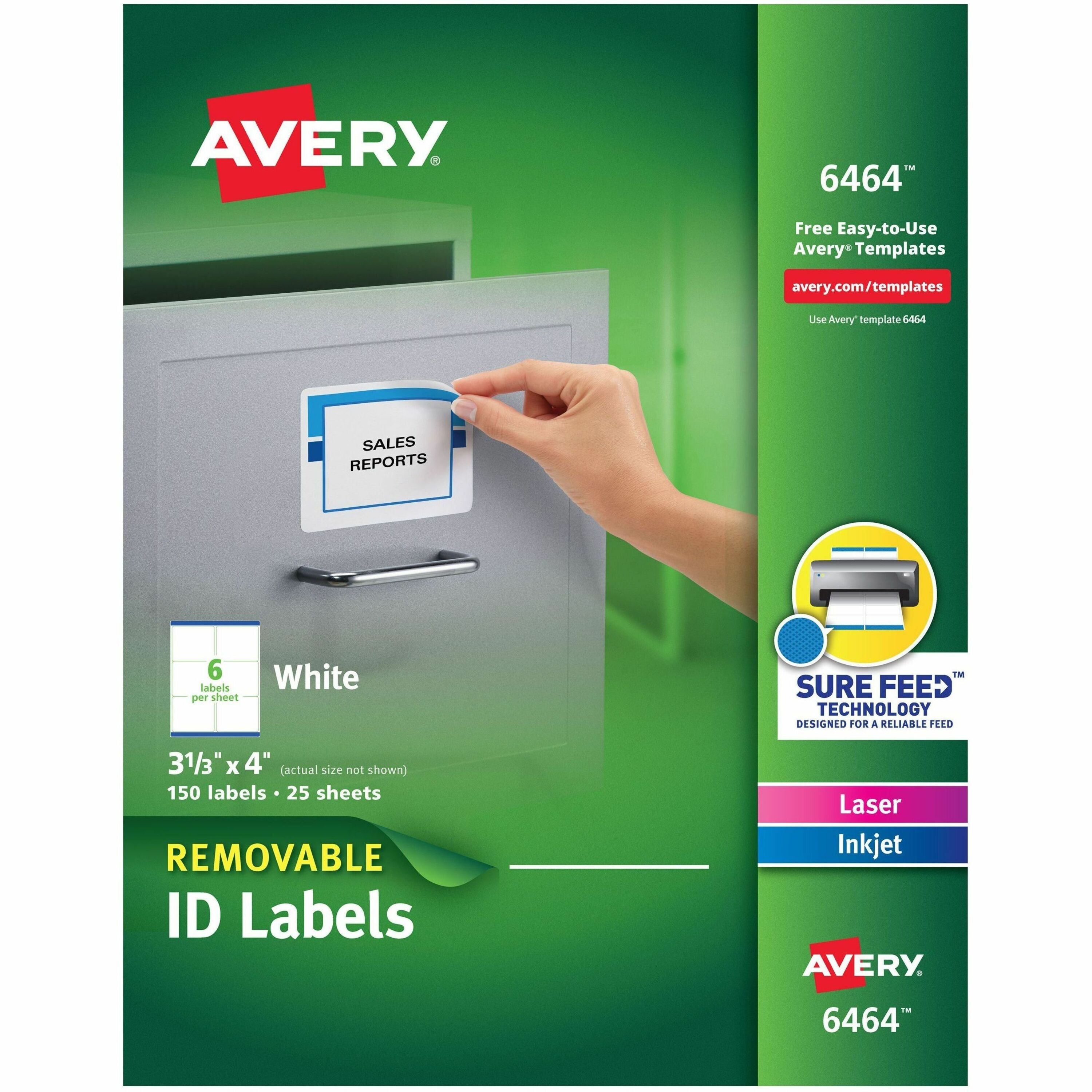 3 21/64" Width x 4" Length - Removable Adhesive - Rectangle - Inkjet, Laser - White - Paper - Jam Resistant, PVC-free, Removable - 6 / Sheet - 25 Total Sheets - 150 Total Label(s) - 150 / Pack