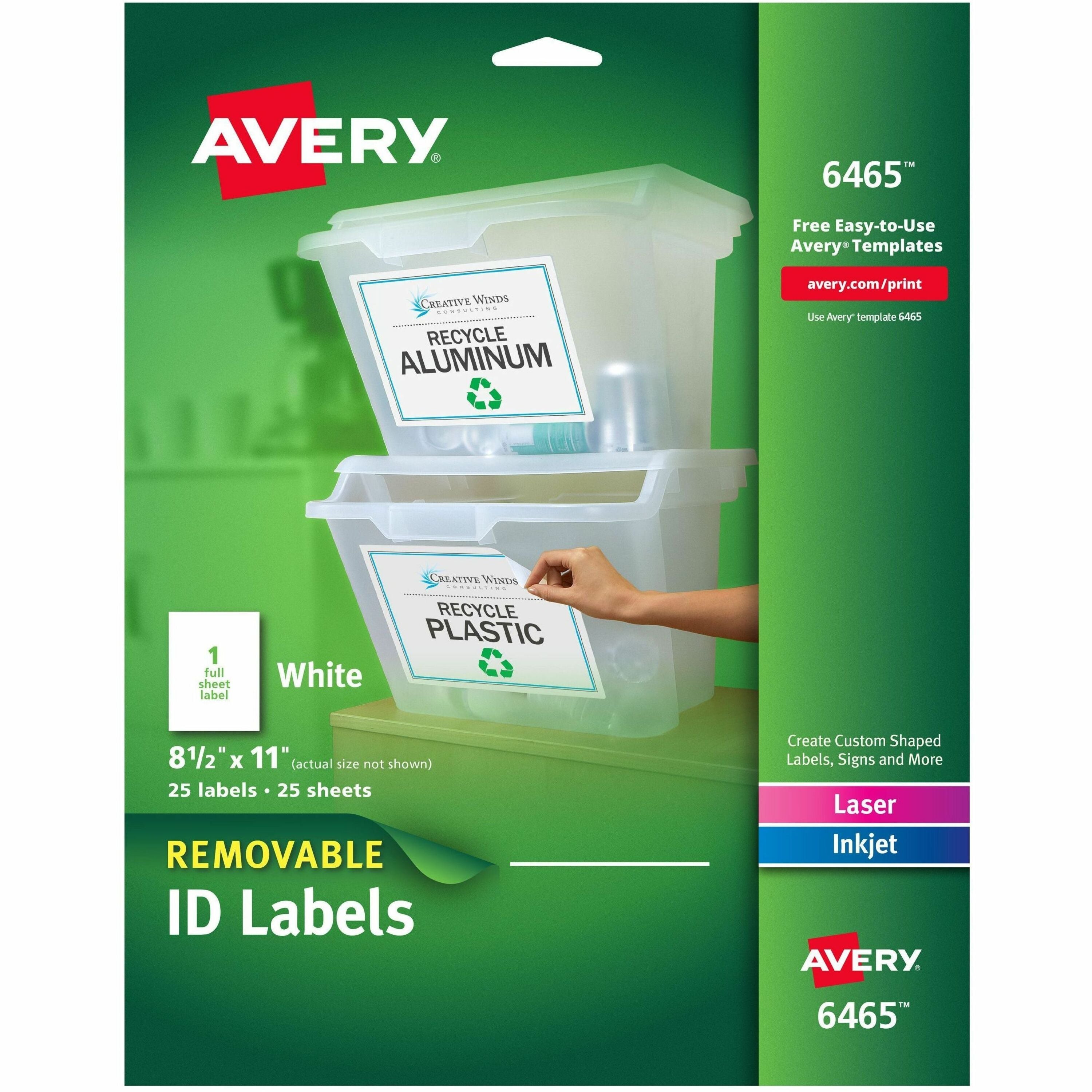 8 1/2" Width x 11" Length - Removable Adhesive - Rectangle - Inkjet, Laser - White - Paper - PVC-free, Removable, Stick & Stay - 1 / Sheet - 25 Total Sheets - 25 Total Label(s) - 25 / Pack