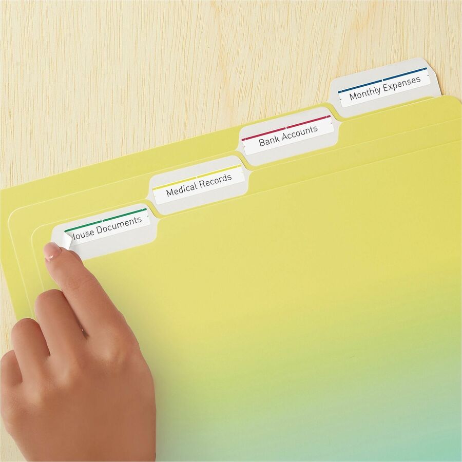 2/3" Width x 3 7/16" Length - Removable Adhesive - Rectangle - Inkjet, Laser - Matte - Blue, Green, Red, White, Yellow - Paper - Jam Resistant, PVC-free, Removable, Reusable, Stick & Stay - 30 / Sheet - 25 Total Sheets - 750 Total Label(s) - 750 / Pack