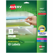Avery&reg; Removable I.D. Laser/Inkjet Labels - 1/2" Width x 1 3/4" Length - Removable Adhesive - Rectangle - Inkjet, Laser - White - Paper - Jam Resistant, PVC-free, Removable - 80 / Sheet - 25 Total Sheets - 2000 Total Label(s) - 2000 / Pack