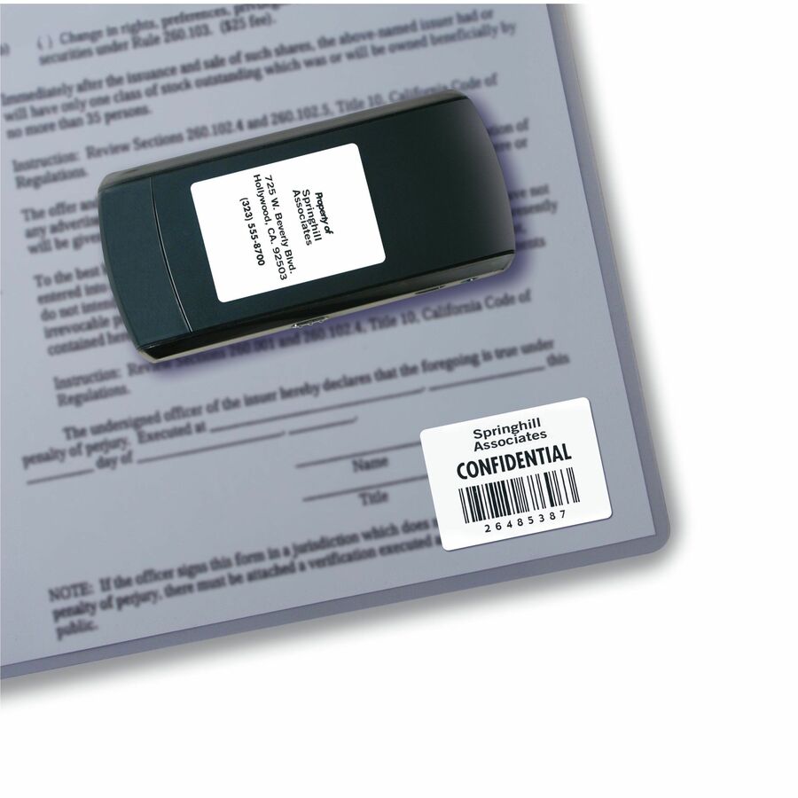 Avery TrueBlock ID Labels, Waterproof, 1 1/4" x 1 3/4", Rectangle, Matte White Film, Permanent Adhesive, Laser Printable, 32 Labels/Sheet, 50 Sheets, 1600 Labels/Pack