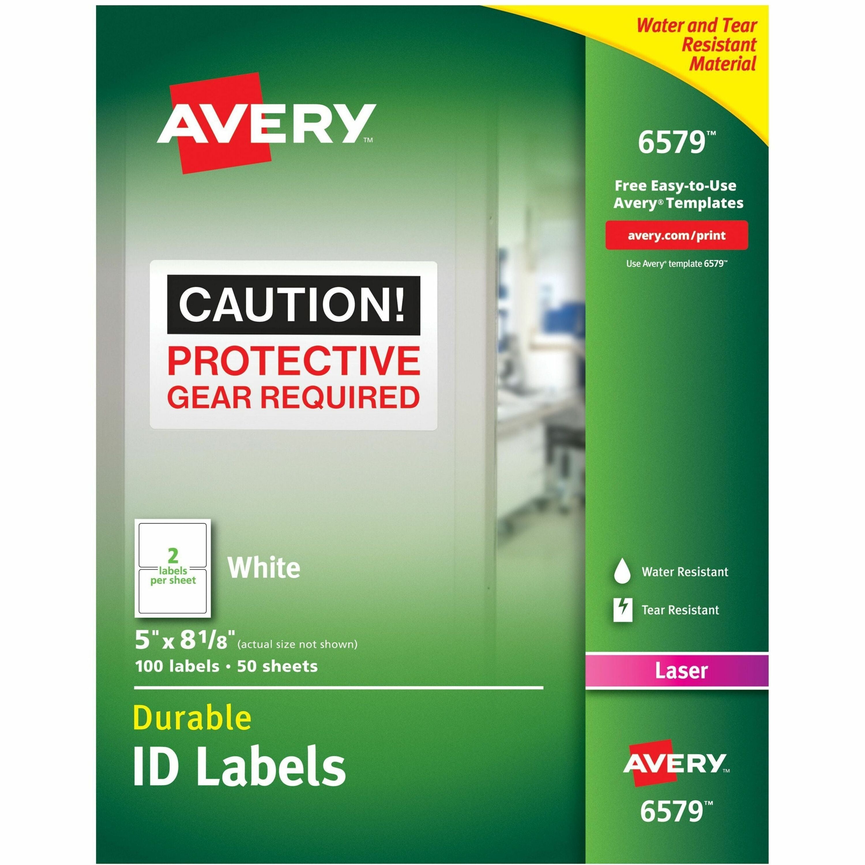 Avery TrueBlock ID Labels, Waterproof, 5" x 8 1/8", Permanent Adhesive, Matte White, Rectangle, Laser Printable, Durable, Heavy Duty, 100 Labels (2/Sheet, 50 Sheets/Pack)